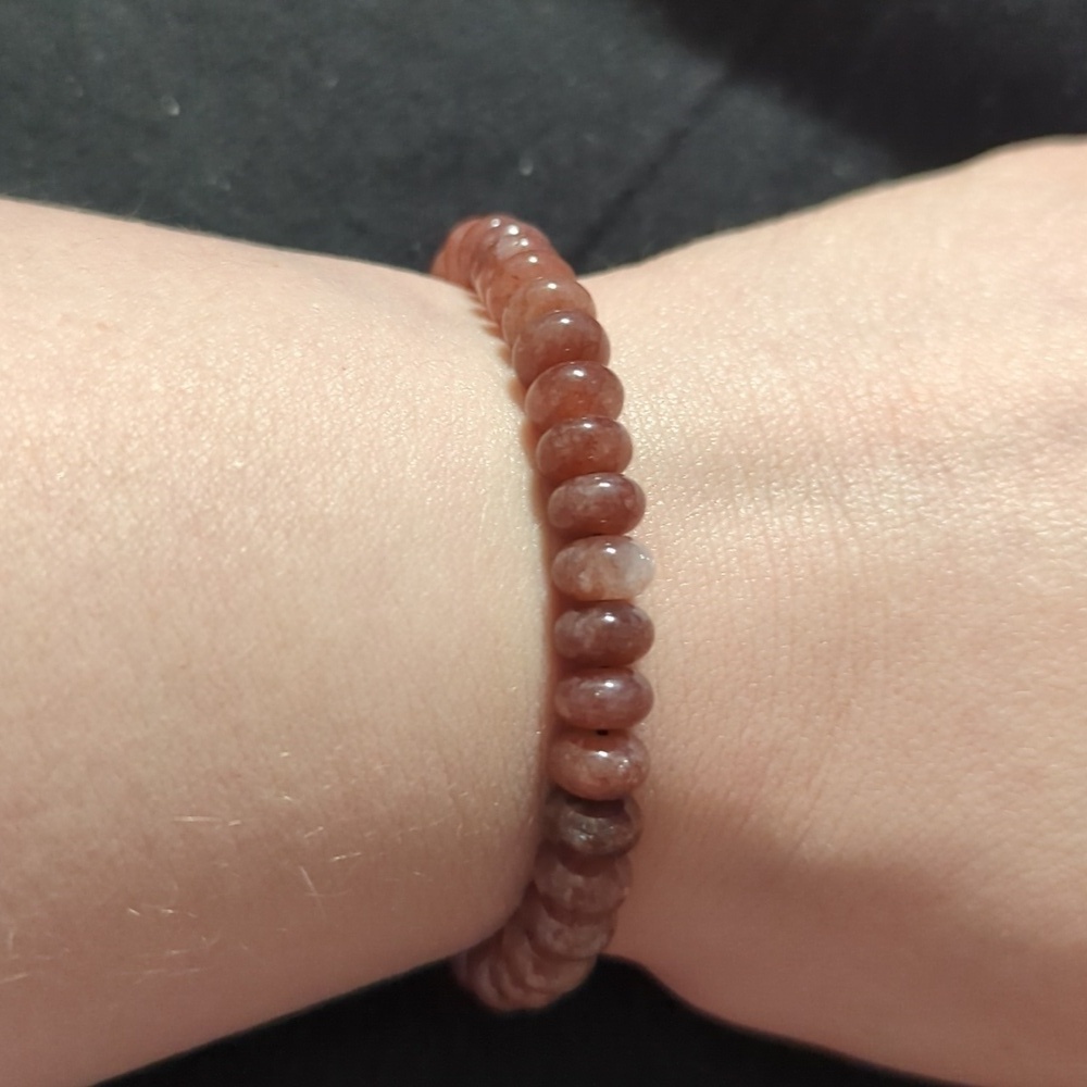 Peachy Brown Sunstone Gemstone Beaded Stretchy Elastic Statement Bracelet